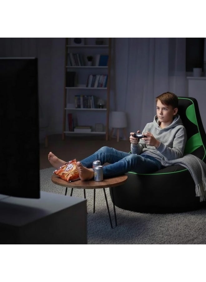 VELMORE Gaming Bean Bag Chair Cover ONLY – NO FILLING / WITHOUT BEANS | High-Back Quilted Seat, Side Pockets, Headphone Hanger & Water-Repellent Fabric - Green - Image 2